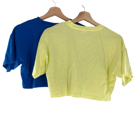 Aritzia Crop T-Shirts Tee Crew Short Sleeve Sizes S/XS Blue Lime - Picture 2 of 6